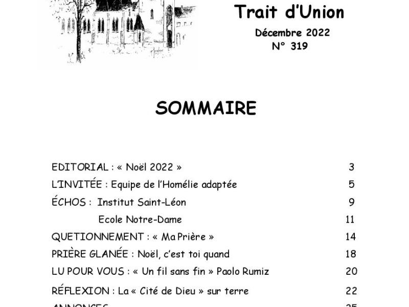 Trait d&rsquo;Union n°319 Décembre&nbsp;2022
